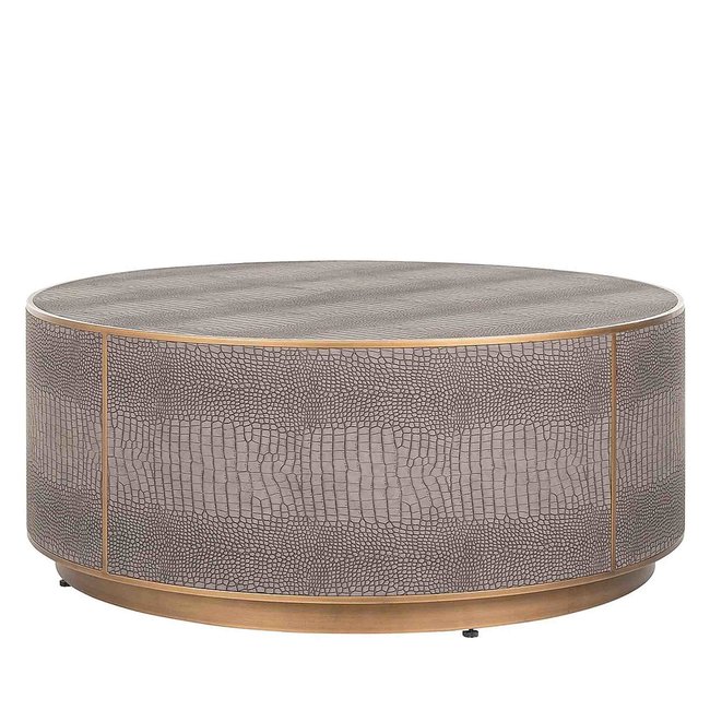 SALONTAFEL CLASSIO rond 100cm  (geborsteld goud) / leren bekering.