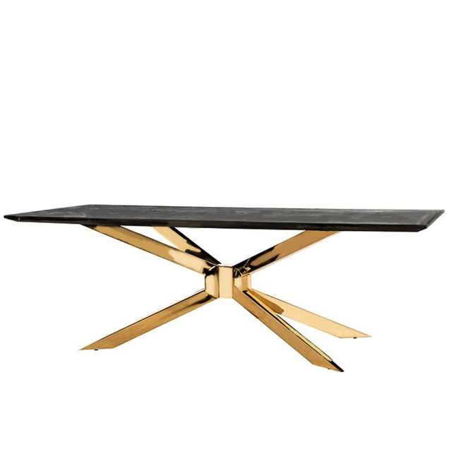 EETTAFEL BLACKBONE 240X100CM zwart eiken goude kruispoten  gold