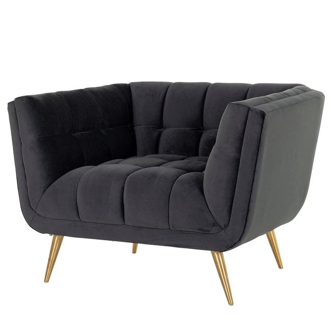 FAUTEUIL HUXLEY Antraciet velvet / Brushed gold (Quartz Antraciet 801)