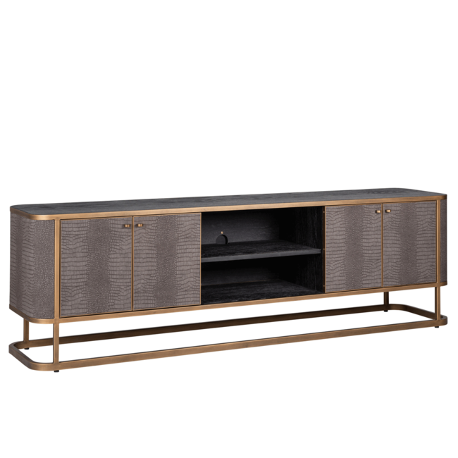 TV-DRESSOIR CLASSIO 4-deuren leder net geborsteld Goud 200x60cm