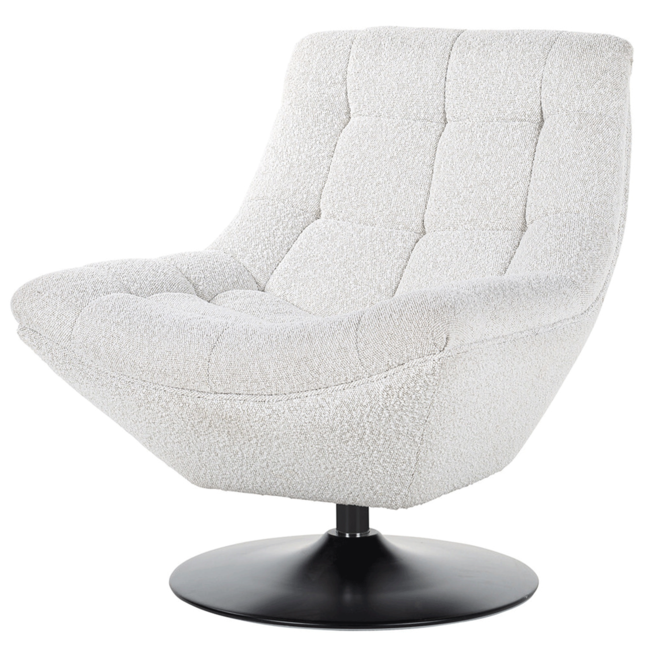 DRAAIFAUTEUIL RICHELLE White Bouclé / zwarte Voet