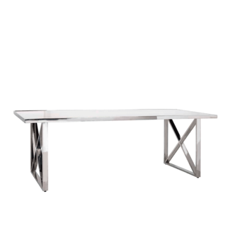 Richmond interiors EETTAFEL LEVANTO kruispoot 200 - RVS met wit Marmer