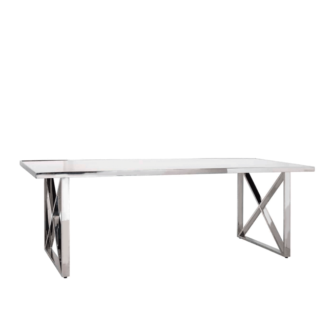 EETTAFEL LEVANTO kruispoot 200CM / zilver met Wit Marmer