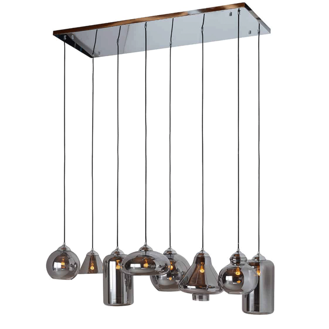 HANGLAMP CROSLEY 8 verschillende lampen (Silver) black iron glas