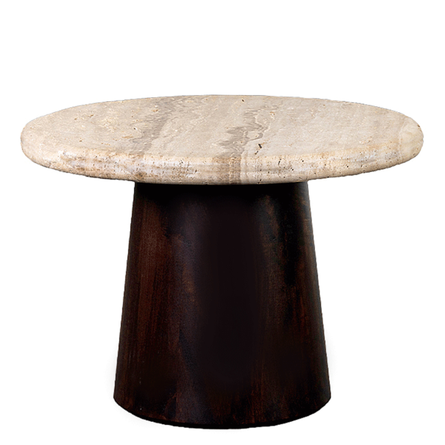 SALONTAFEL UTAH Rond Walnoot bruin Travertin  bald 60cm - Lifestyle home collection