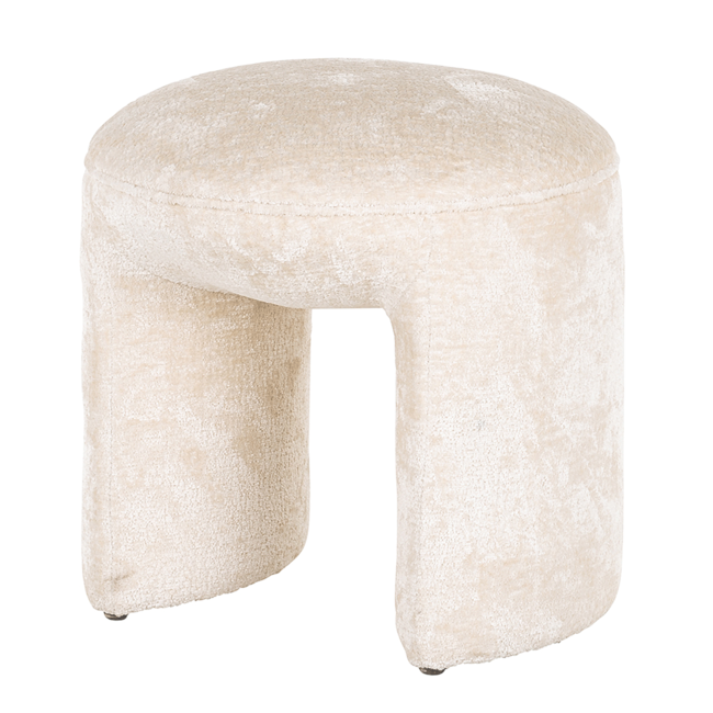 RONDE POEF FARGO WIT White Chenille imitatiebont (Bergen 900 white chenille)