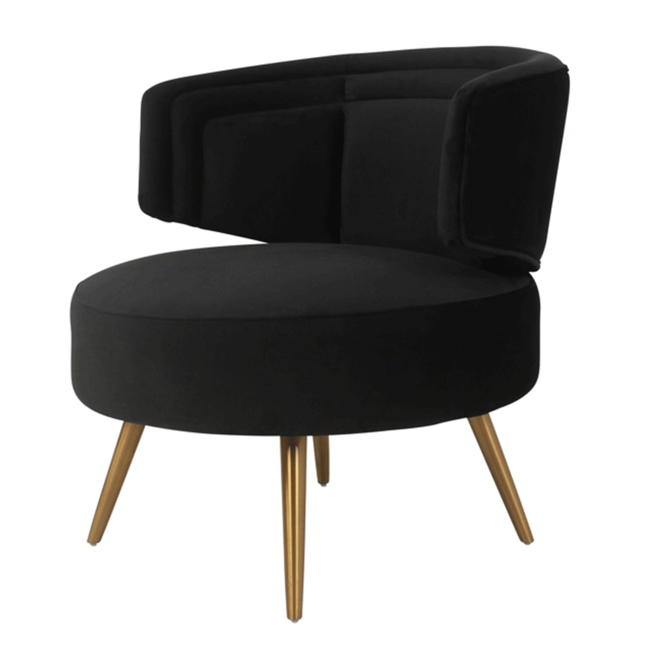 RONDE LAGE FAUTEUIL HAZEL zwart fluweel stof