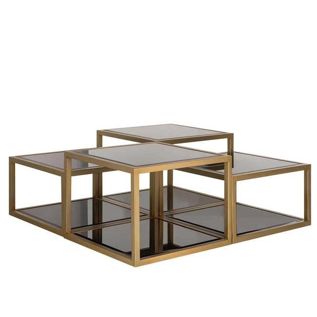 SALONTAFEL LOUA set van 4 - geborsteld goud 130x130cm