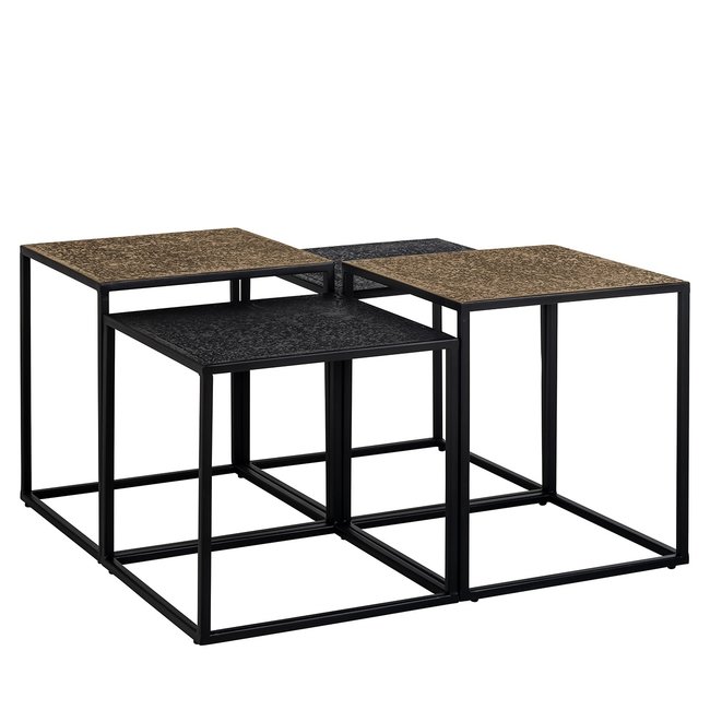 SALONTAFEL ELY set van 4 (Black/gold) 80x80