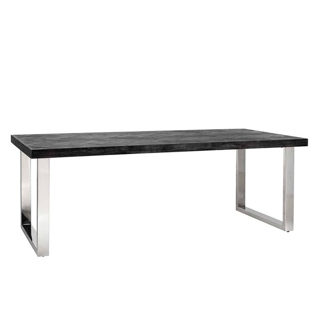 EETTAFEL BLACKBONE Zwart/Zilver 220x100cm rustiek blad