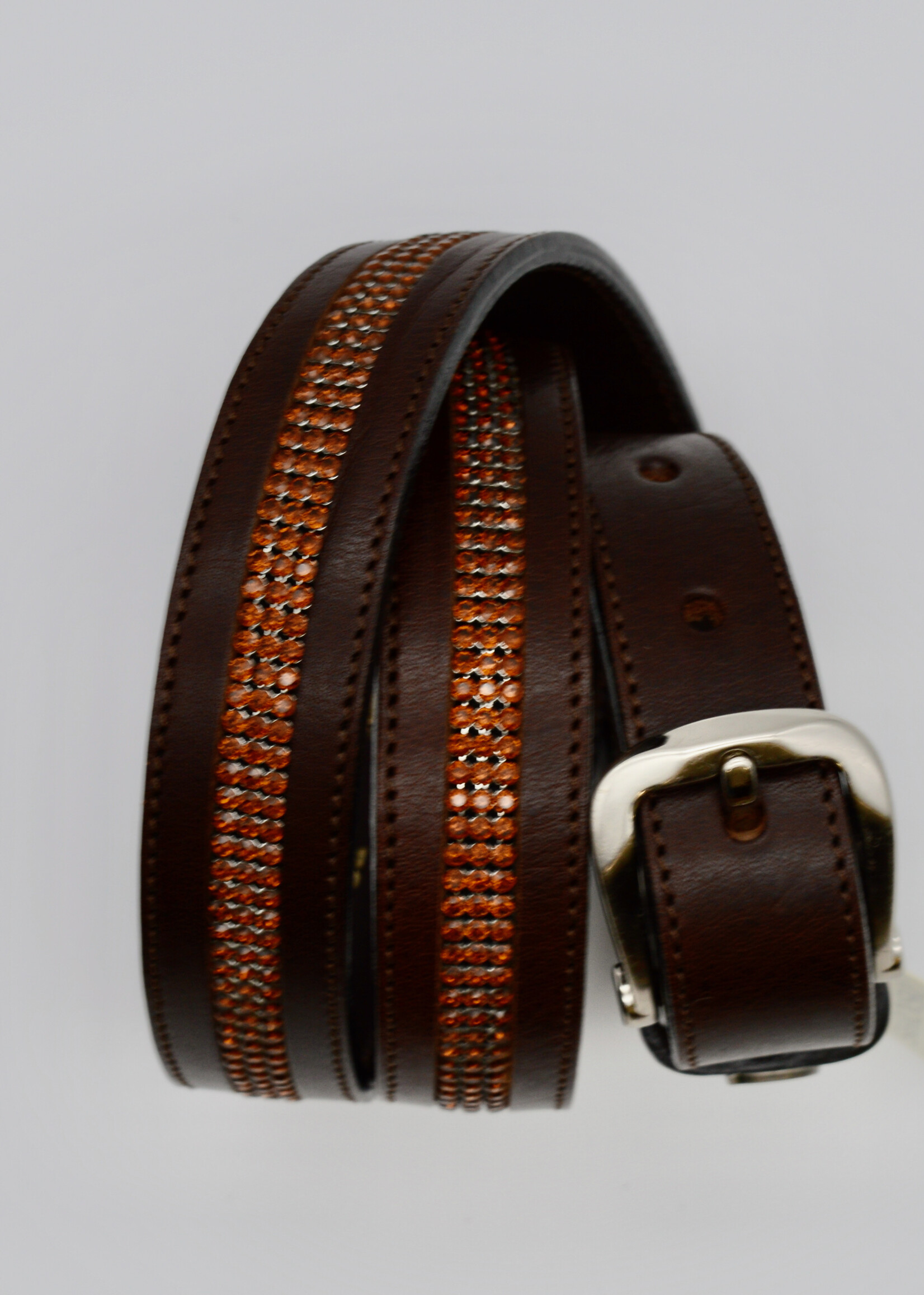 Otto Schumacher Otto Schumacher Belt with 3 Rows of Swarovski Crystals Brown/Amber 80cm