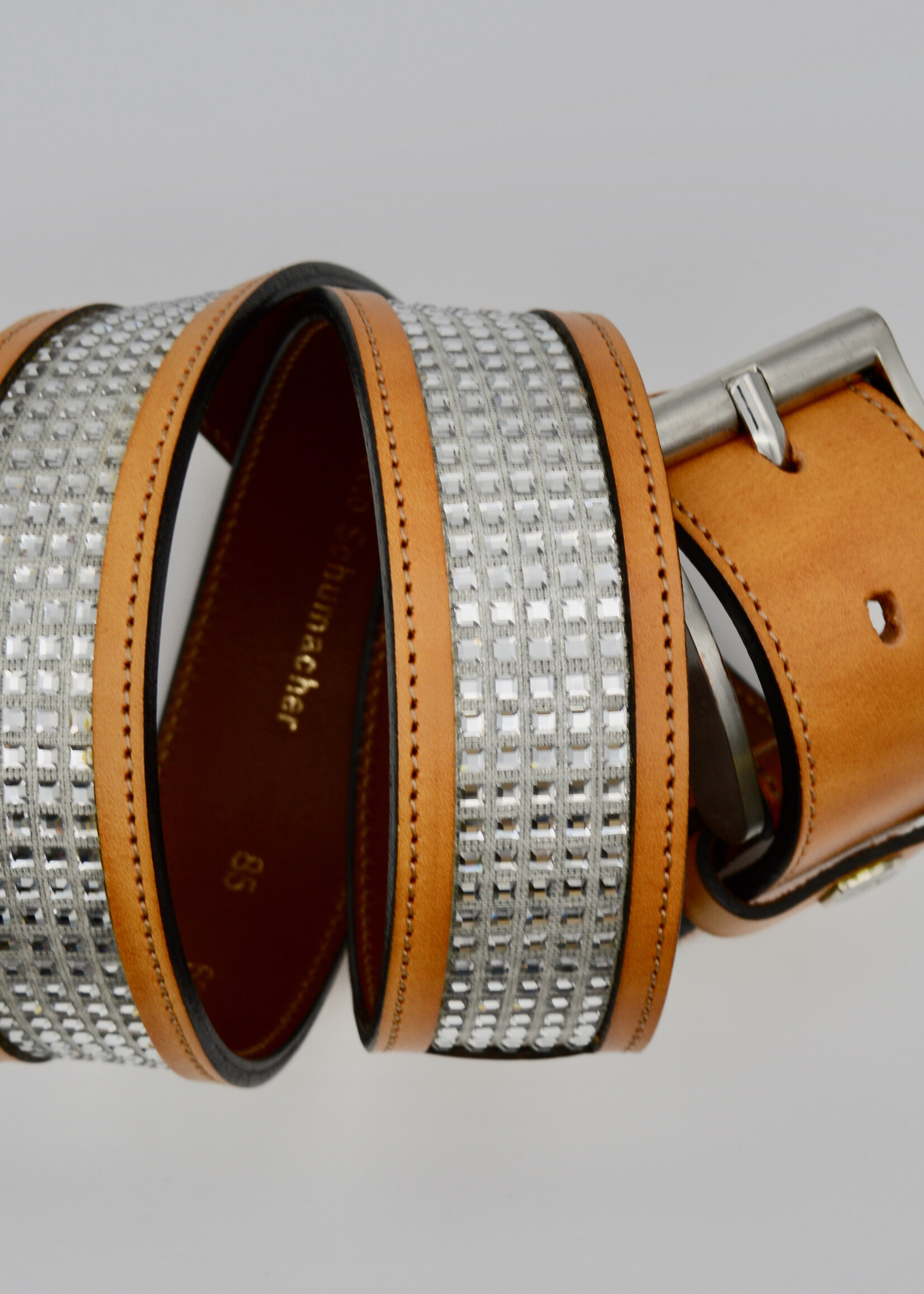 Otto Schumacher Otto Schumacher Belt 5 Rows of Square Swarovski Crystals Tan/Clear 85cm