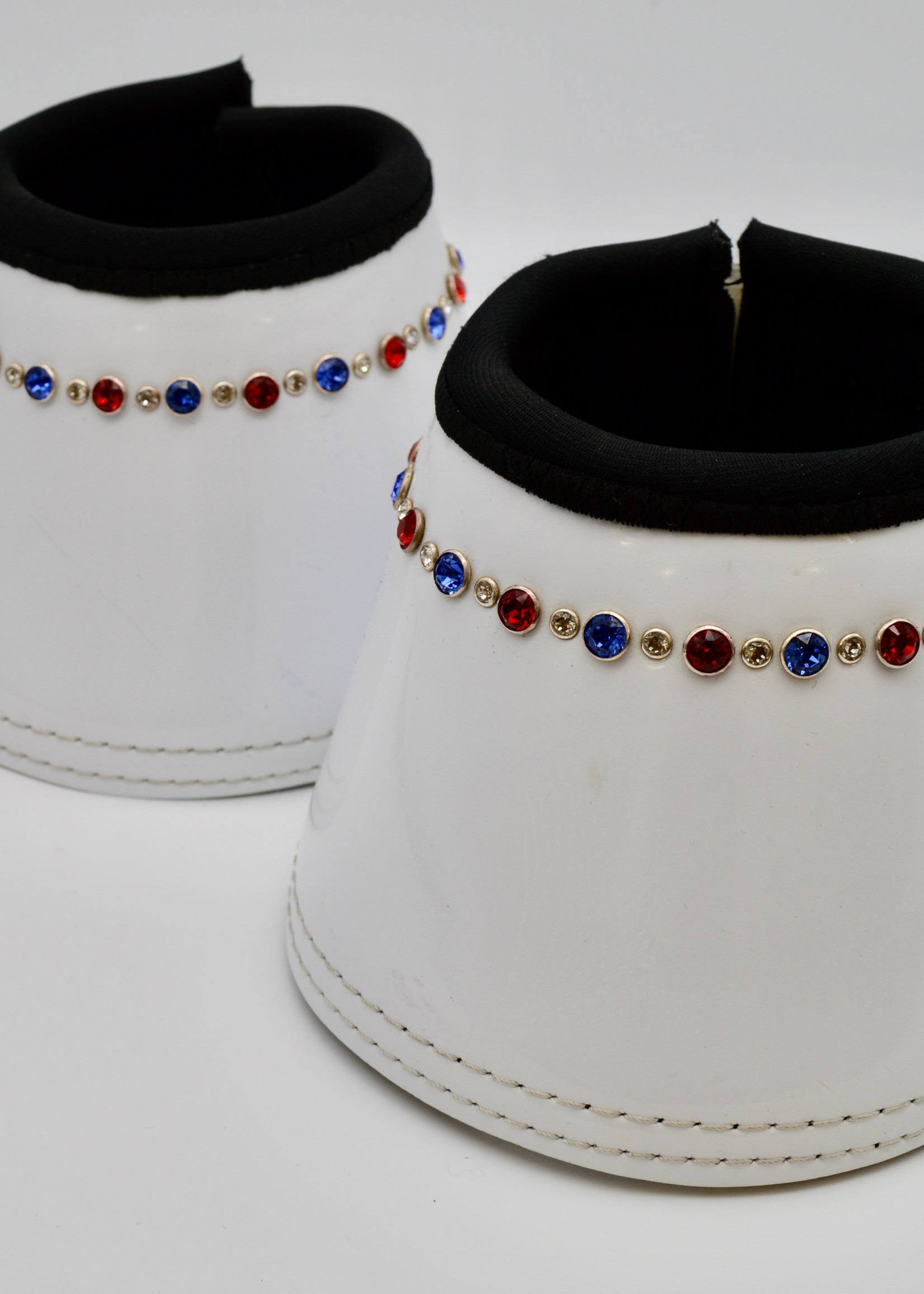 Judi Judi Odessa Bell Boots Full Size White with Red/White/Blue Swarovski Crystals