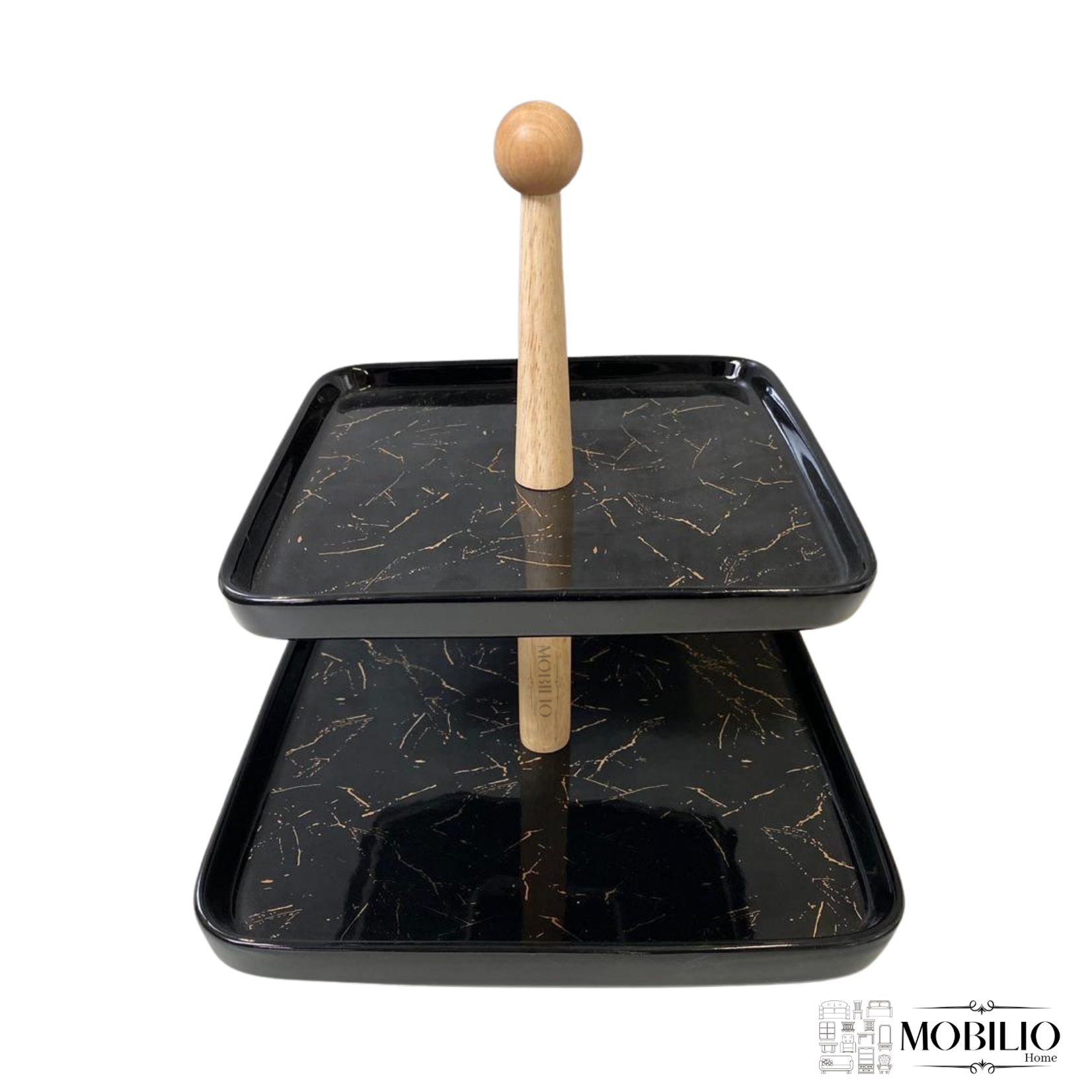 Etagère Sakn Zwart / Goud 2-laags - Marmer design