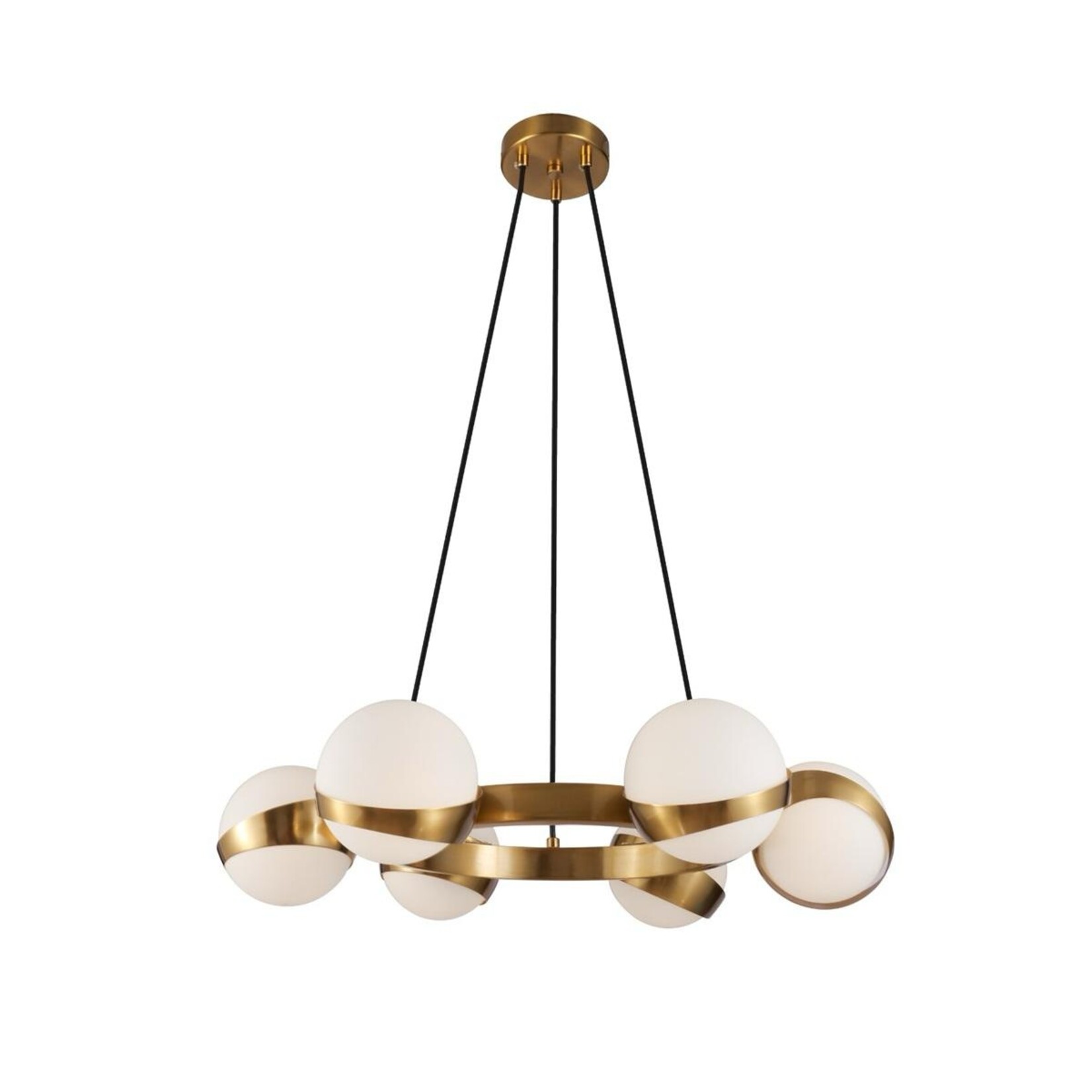 Art Deco hanglamp goud met opaal glas - Hepta