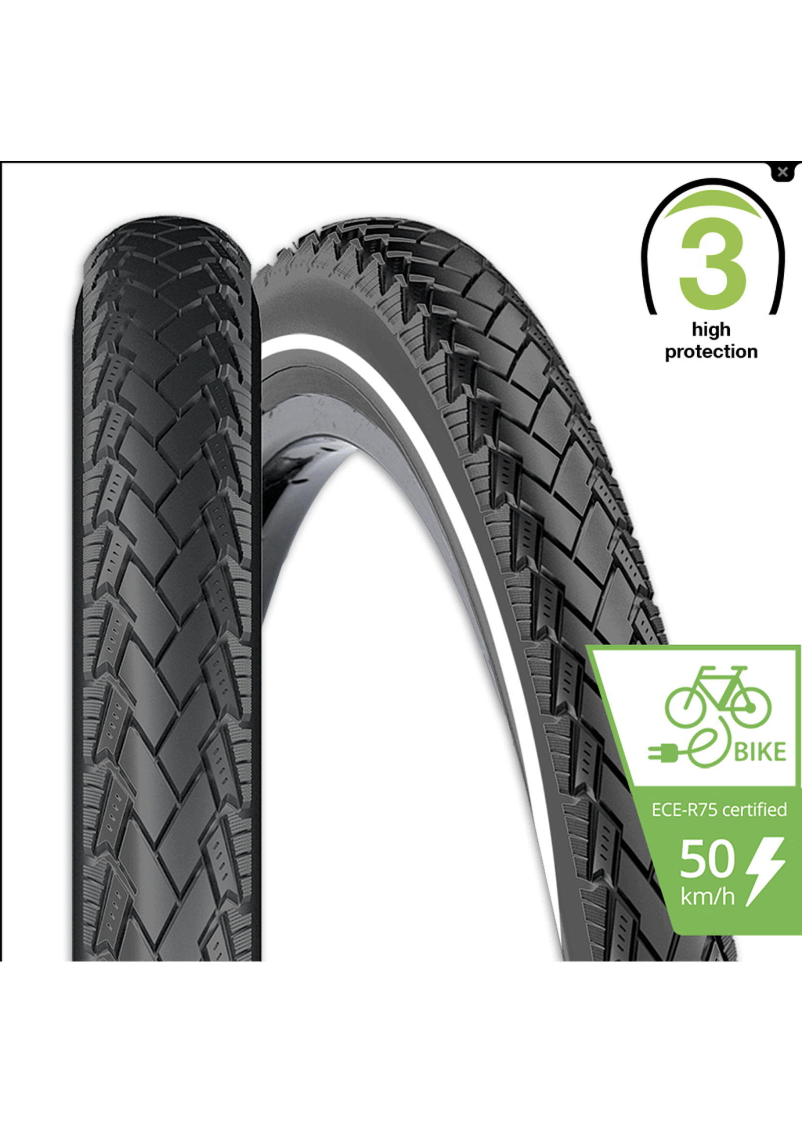 RexWay *REXWAY CONEJO E-BIKE MAX.50KM TYRE 700 X 38C 3.5mm PUNCTURE PROTECTION REFLECTIVE LINE BLACK