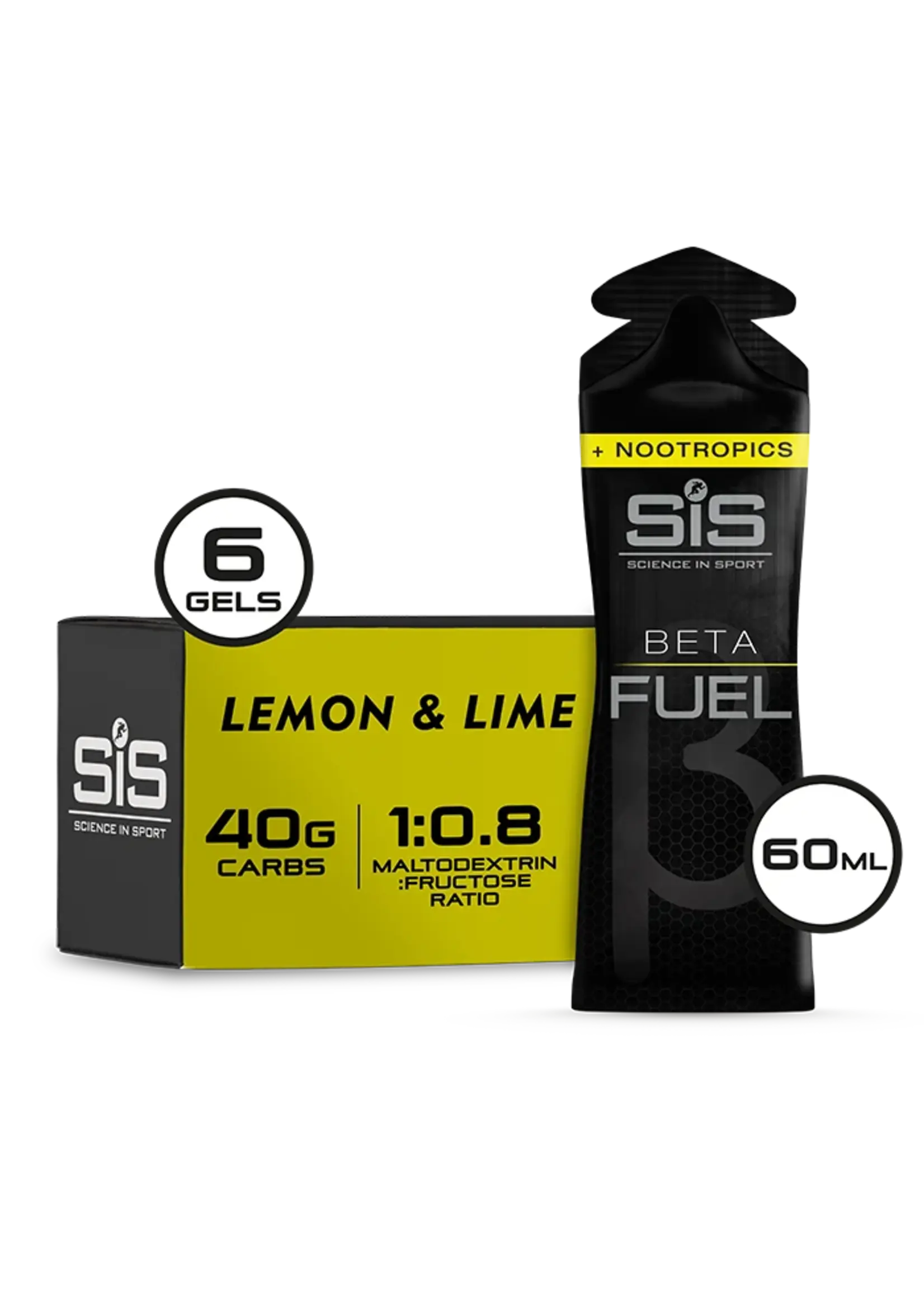 sis SIS Beta Fuel Energy Gel +Nootropics - box of 6 gels - lemon and lime