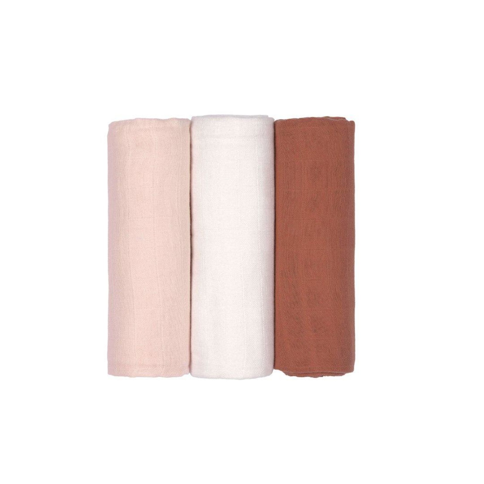 Lässig Lässig Set van 3 Swaddle & burp Blanket Large Powder pink/Milky/Rust