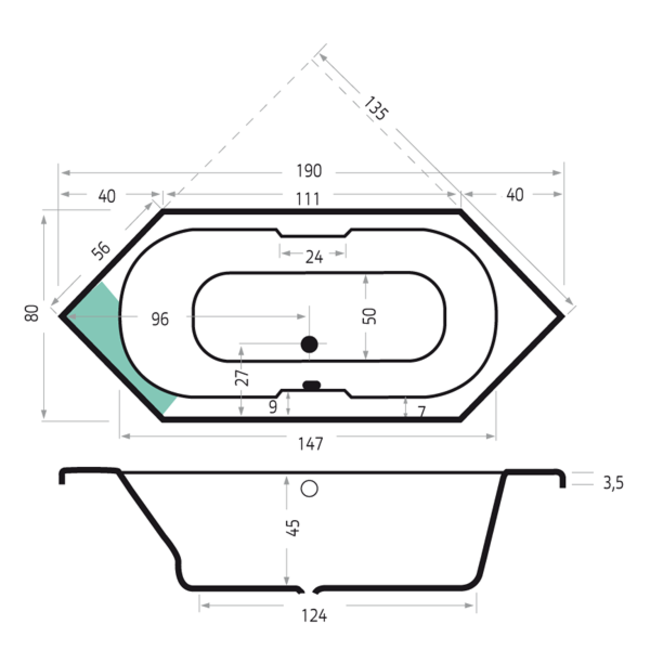 Xenz Antilla acryl inbouwbad 190x80x45cm met verstelbare poten