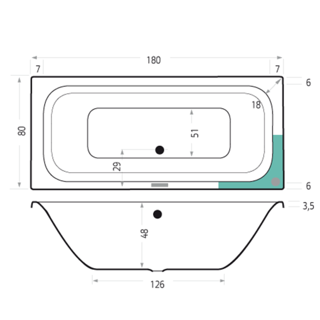 Xenz Cuba inbouwbad acryl 180x80x48 cm met verstelbare poten wit