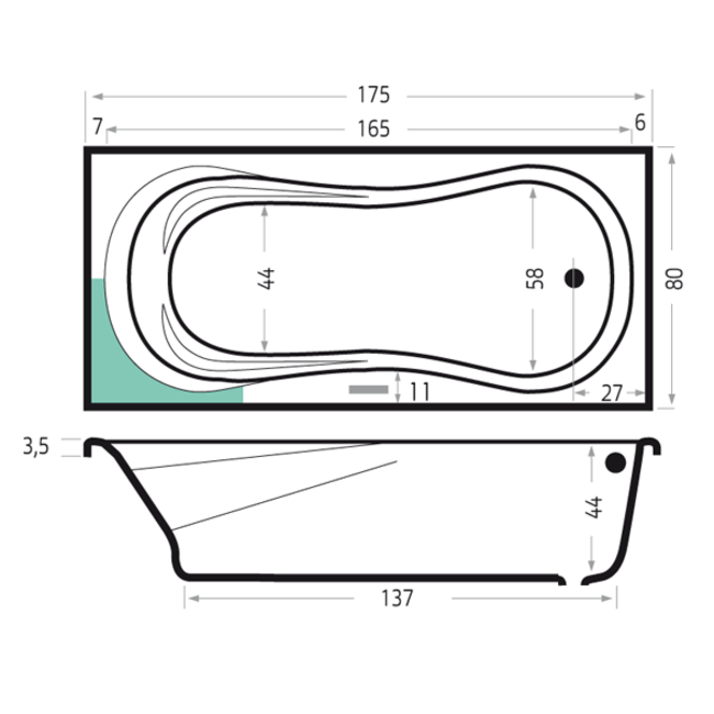 Xenz Curacao inbouwbad  acryl 175x80x44 cm met verstelbare poten wit