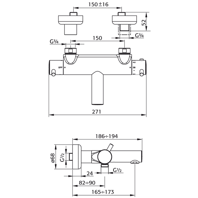 Xenz Duero badthermostaatkraan in chroom of mat zwart