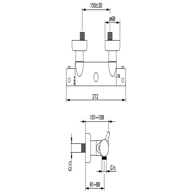 Xenz Duero opbouw douchethermostaatkraan in chroom en mat zwart