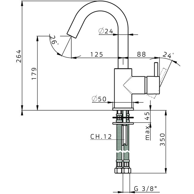 Xenz Duero Plus opbouw wastafelkraan DP5882 in de kleuren chroom of mat zwart