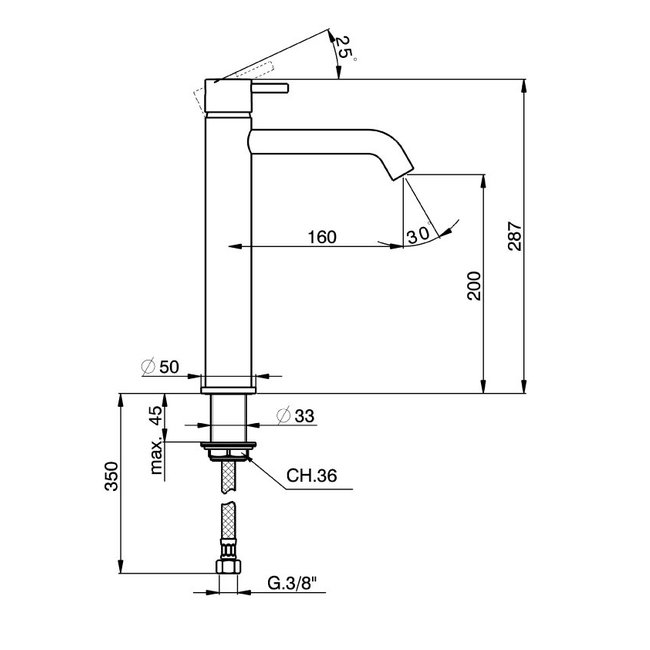 Xenz Duero Plus opbouw wastafelkraan hoog DP5884 in de kleuren chroom of mat zwart