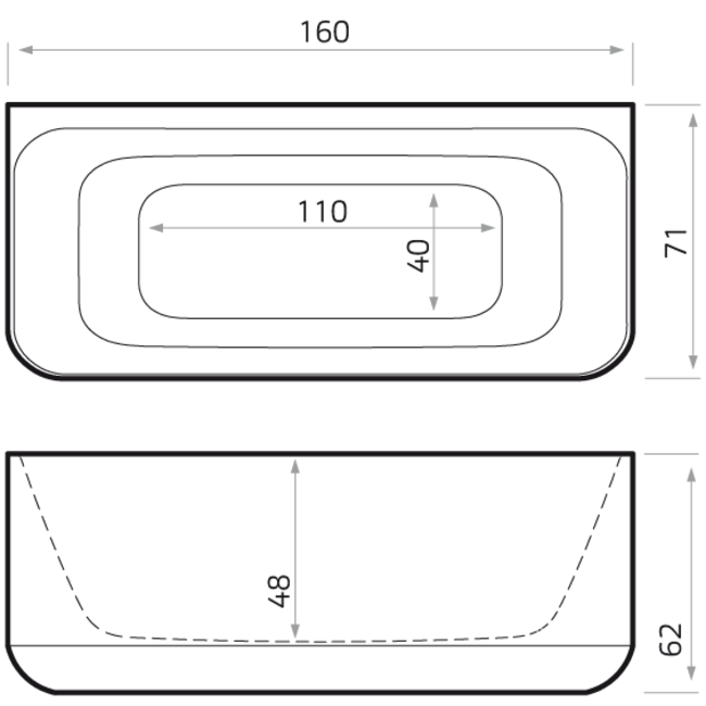 Xenz Guido Solid Surface half vrijstaand bad 160x71x62 cm wit met verstelbare poten