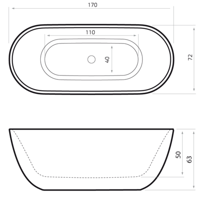 Xenz Humberto Solid Surface vrijstaand bad 170x72x63 cm wit
