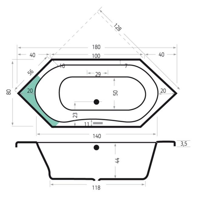Xenz Lucia acryl inbouwbad  180x80x44 cm wit inclusief verstelbare badpoten