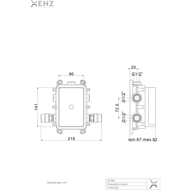 Xenz Duero thermostatische inbouw doucheset in de kleuren zwart mat of chroom