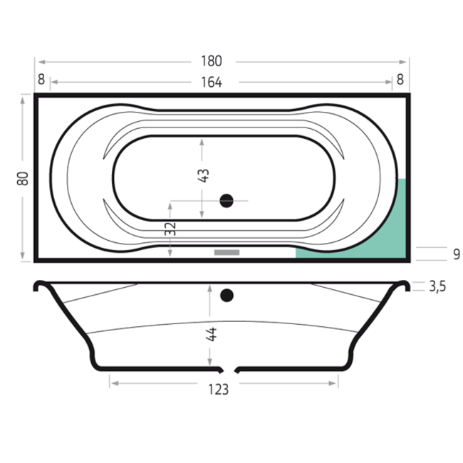 Xenz Martinique acryl inbouwbad 180x0x45 cm wit met verstelbare badpoten