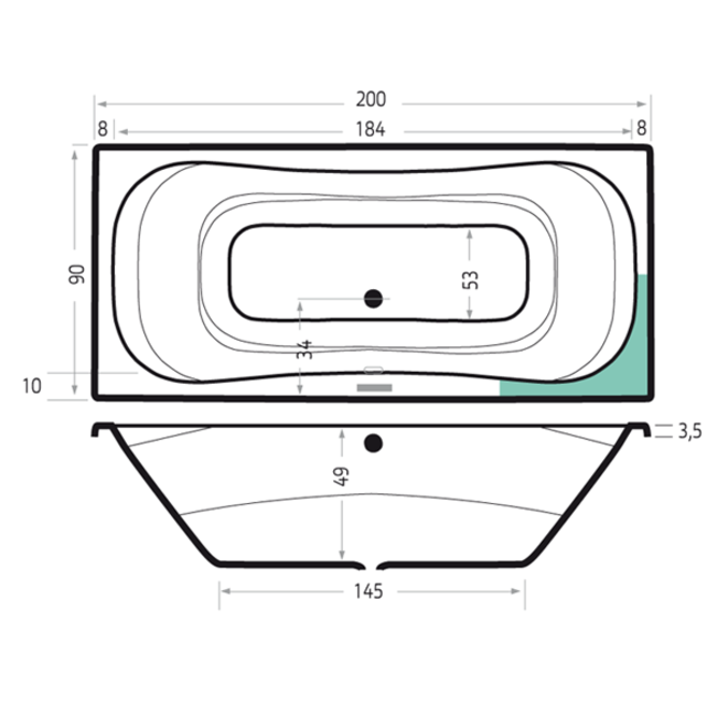 Xenz Nassau acryl ligbad 200x90x49 cm wit met verstelbare badpoten