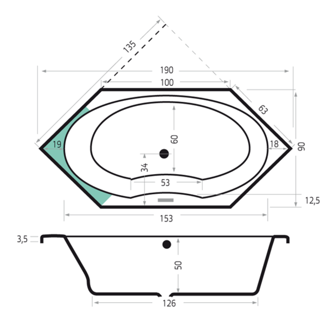 Xenz Orona acryl hoekbad 190x90x50 cm wit met verstelbare badpoten