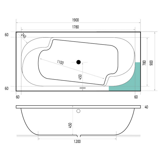 Xenz Parel acryl inbouwbad 190x90x45 cm wit met verstelbare badpoten
