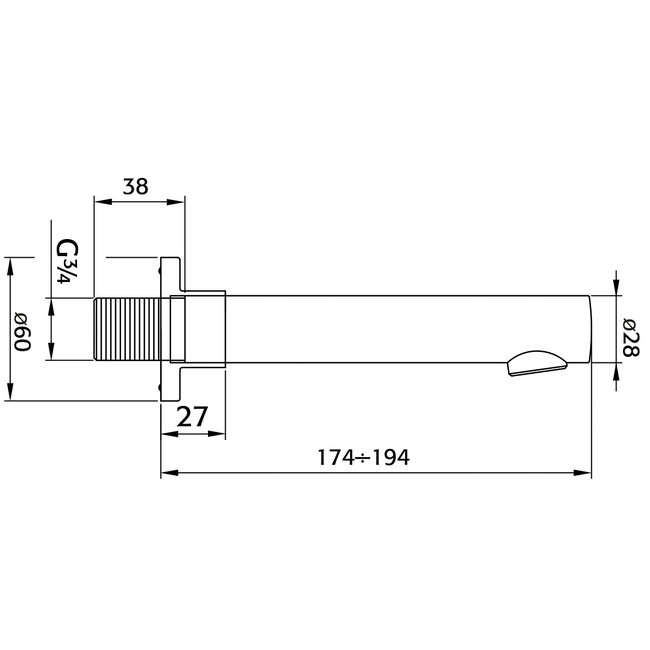 Xenz Pure baduitloop 17,4 cm chroom