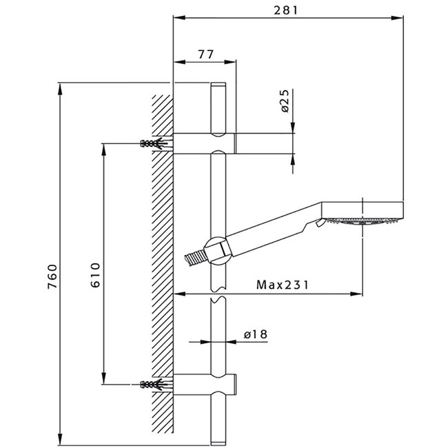 Xenz Pure  glijstangset PU5913 met handdouche chroom of mat zwart