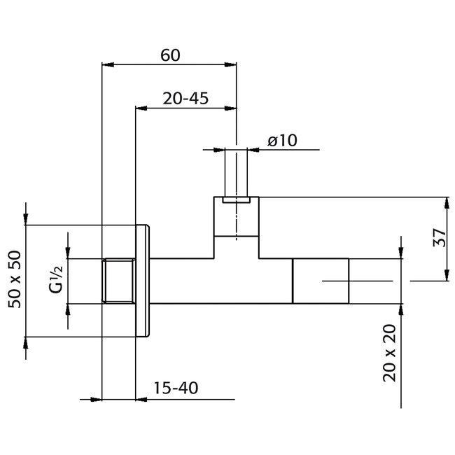 Xenz Pure stopkraan PU5507 vierkant chroom