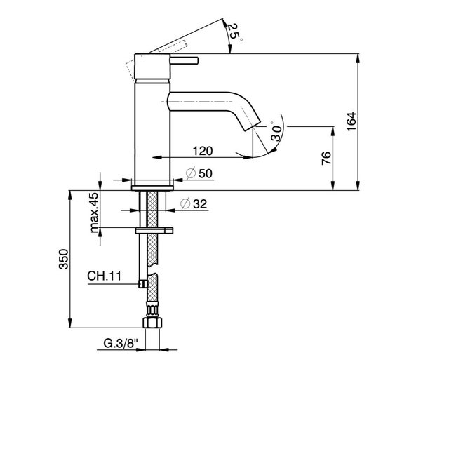 Xenz Duero Plus opbouw wastafelkraan DP5883 in de kleuren chroom of mat zwart