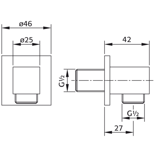 Xenz Pure wandaansluiting vierkant PU5936 chroom