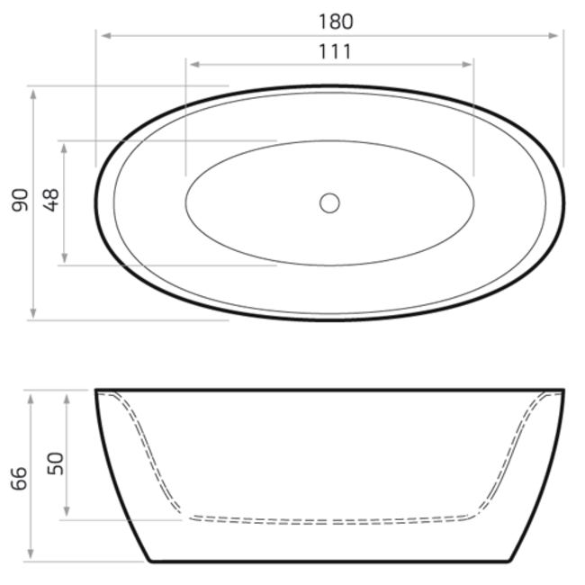Xenz Sio Solid Surface vrijstaand bad 180x90x66 cm met sleufoverloop wit