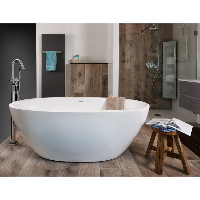 Xenz Sio Solid Surface vrijstaand bad 180x90x66 cm met sleufoverloop wit