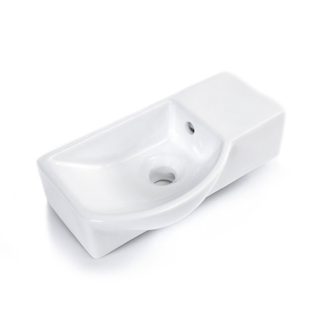 Luca wandfontein van keramiek 40x22x12 cm met of zonder kraangat L+R te plaatsen wit glans