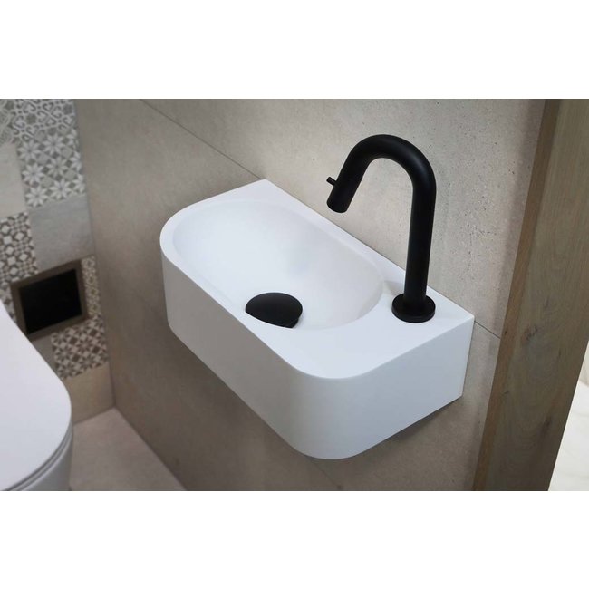 Luca Solid Surface wandfontein 40x21,5x12 cm zonder kraangat (zelf doorboren) wit mat of antraciet mat