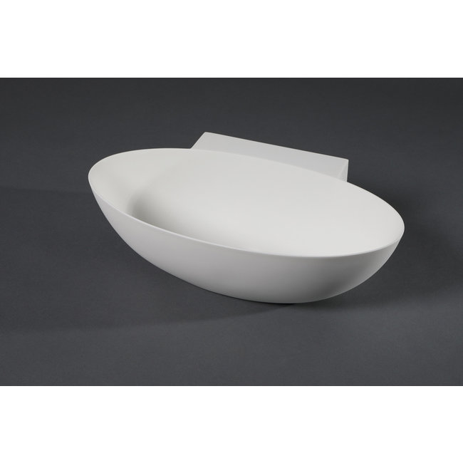 Luca  Solid Surface wandfontein ovaal 40x22x12 cm met dunne rand zonder kraangat mat wit