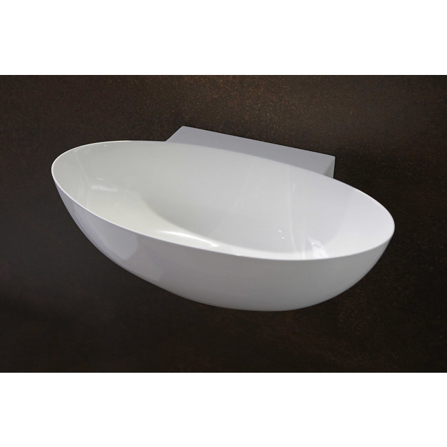 Luca Mineral Stone wandfontein ovaal 40x22x12 cm met dunne rand zonder kraangat wit glans