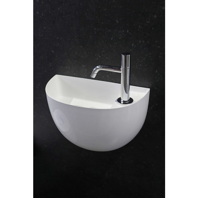 Luca Mineral Stone wandfontein half rond wit glans 38x20x28 cm incl.  afvoerset chroom