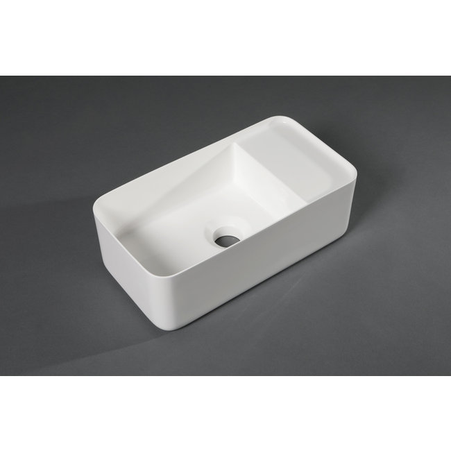 Luca Solid Surface fontein rechthoek zonder kraangat 35x18,5x12 cm ophang doorboren wit (mat)